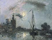 Johan Barthold Jongkind Overschie in the Moonlight oil painting reproduction